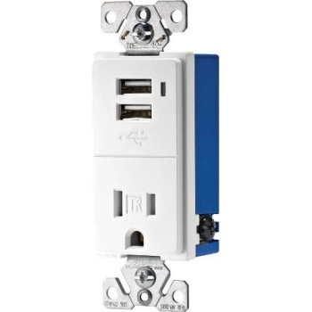 EATON TR7740W-K Combination Electrical Receptacle, 125 V, 15 A, 1.9 x 3.8 x 5.9, White