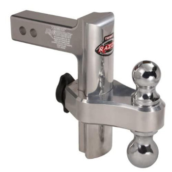 Trimax TRZ8AL 8" Premium Aluminum Adjustable Hitch with Dual Hitch Ball and T3 Receiver Lock, Polished Aluminum