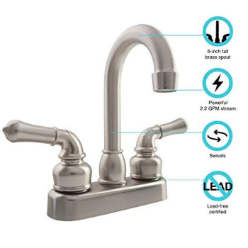 Dura Faucet (DF-PB150C-SN) RV Swivel Bar Faucet with Classical Levers - 6-inch Spout (Brushed Satin Nickel)