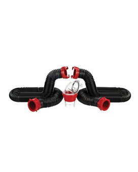 Valterra 20-Foot Dominator RV Sewer Hose Kit, Universal Sewer Hose for RV Camper, Includes 2 Attachable 10-Foot Hoses with Rotating Fittings, 90 Degree Clearview Sewer Adapter, and 4 Drip Caps