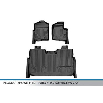 MAXLINER Floor Mats 2 Row Liner Set Black for 2011-2014 Ford F-150 SuperCrew Cab