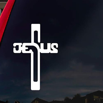 SoCoolDesign Cross Jesus Christ Car Window Vinyl Decal Sticker 5" Tall (White)