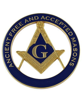 AF&AM Square & Compass Round Masonic Auto Emblem - [Gold & Blue][3 Diameter]
