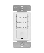 ENERLITES Countdown Timer Switch for bathroom fans and household lights, 1-5-10-15-20-30 Min Settings with Manual Override, Always On Blue LED, Neutral Wire Required, UL Listed, HET06A-R-W, White