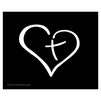 Heart with Cross in Center Decal Sticker Vinyl for Car Auto Christian (3.5", White)