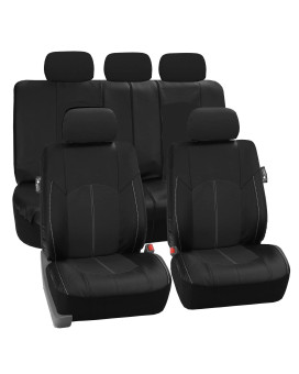 FH Group Car Seat Covers Black Full Set Faux Leather - Universal Fit, Automotive Seat Covers, Low Back Front Seat Covers, Airbag Compatible, Split Bench Rear Seat Cover, Car Seat Cover for SUV, Sedan