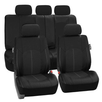 FH Group Car Seat Covers Black Full Set Faux Leather - Universal Fit, Automotive Seat Covers, Low Back Front Seat Covers, Airbag Compatible, Split Bench Rear Seat Cover, Car Seat Cover for SUV, Sedan