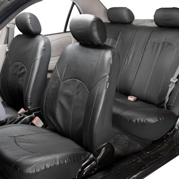 FH Group Car Seat Covers Black Full Set Faux Leather - Universal Fit, Automotive Seat Covers, Low Back Front Seat Covers, Airbag Compatible, Split Bench Rear Seat Cover, Car Seat Cover for SUV, Sedan