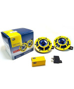 HELLA H31000001 Sharptone 12V High Tone / Low Tone Twin Horn Kit with Yellow Protective Grill, Includes Relay, 2 Horns