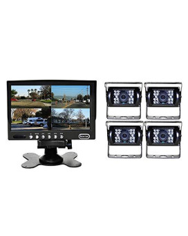 AUDIOTEK AT-724RC 7" TFT LCD MONITOR AND REAR VIEW BACK UP - 4 CAMERAS COLOR WATERPROOF WITH NIGHT VISION FOR RV / BIG SEMI TRUCK / BUS - Single Full View / Split Dual Video View