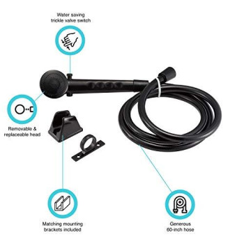 Dura Faucet DF-SA130-BK RV High Pressure Shower Head and 60-inch Hose Kit - Water-Saving Trickle Switch (Black)