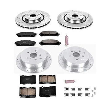 Power Stop K5828 Front and Rear Z23 Carbon Fiber Brake Pads with Drilled & Slotted Brake Rotors Kit