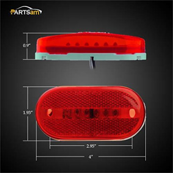 Partsam 2Pcs Red 4 Inch Oblong Led Clearance and Side Marker lights Lamps with Reflex Lens White Base RV Camper Surface Mount, Sealed 2x4 Reflective Rectangular Rectangle Led Marker Lights Lights 12V