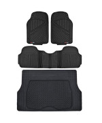 Motor Trend Flextough Performance All Weather Rubber Car Floor Mats With Cargo Liner - Full Set Front & Rear Odorless Floor Mats For Cars Truck Suv, Bpa-Free Automotive Floor Mats (Black)