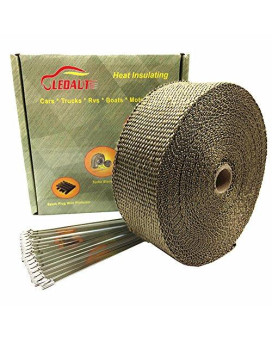 LEDAUT 2" x 50 Titanium Exhaust Heat Wrap Roll for Motorcycle Fiberglass Heat Shield Tape with Stainless Ties