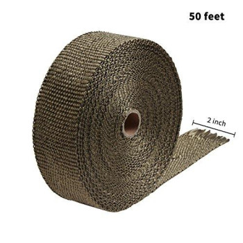 LEDAUT 2" x 50 Titanium Exhaust Heat Wrap Roll for Motorcycle Fiberglass Heat Shield Tape with Stainless Ties