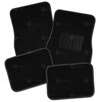 Zone Tech All Weather Carpet Vehicle Floor Mats- 4-Piece Black Premium Quality Carpet Vehicle Floor Mats Plus Vinyl Heel Pad for Additional Protection - Driver Seat, Passenger Seat and Rear Floor Mats