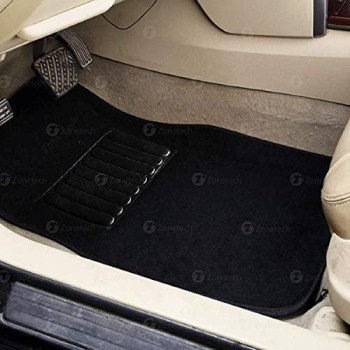 Zone Tech All Weather Carpet Vehicle Floor Mats- 4-Piece Black Premium Quality Carpet Vehicle Floor Mats Plus Vinyl Heel Pad for Additional Protection - Driver Seat, Passenger Seat and Rear Floor Mats