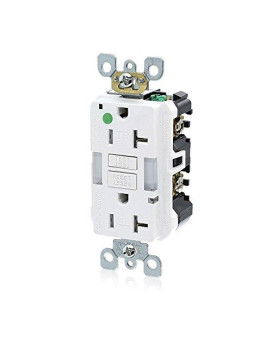 Leviton GFNL2-HGW 20A-125V Hospital Grade Tamper-Resistant Guide Light Duplex Self-Test GFCI Receptacle, White, 20-Amp