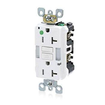 Leviton GFNL2-HGW 20A-125V Hospital Grade Tamper-Resistant Guide Light Duplex Self-Test GFCI Receptacle, White, 20-Amp