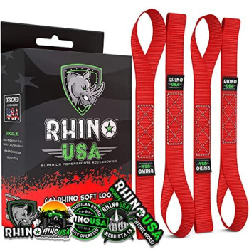 Rhino USA Soft Loop Motorcycle Tie-Down Straps (4PK) - 10,427lb Max Break Strength 1.7" x 17" Heavy-Duty Tie Downs for use w/Ratchet Strap