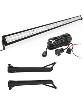 Yitamotor Led Light Bar 52 Inches Light Bar Compatible With 1997-2006 Jeep Wrangler Tj With Mounting Brackets And Switch On/Off Wiring Harness 300W Spot Flood Combo Off Road Lights 12V