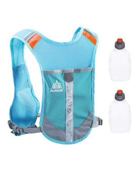 TRIWONDER Reflective Running Vest Hydration Vest Hydration Pack Backpack for Marathoner Running Race Cycling (Blue - with 2 Water Bottles)