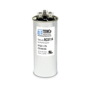 TEMCo 45+5 uf/MFD 370-440 VAC Volts Round Dual Run Capacitor 50/60 Hz AC Electric - Lot -1 (Optional uf/MFD, Voltage and Lot Quantities Available)