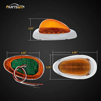Partsam 2Pcs 6" Amber Sleeper Cab LED Side Marker/Turn Led Light Clearance Surface Mount 15 LED Replacement for Freightliner Century/Columbia Amber Oval Side Marker and Turn Signal Sealed Light