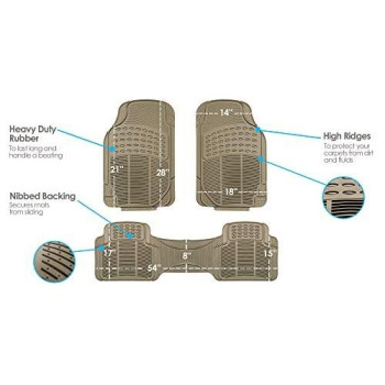 FH Group F11306BEIGE-3ROW Floor Mat (Trimmable Heavy Duty 3 Row SUV All Weather 4pc Full Set - Beige)