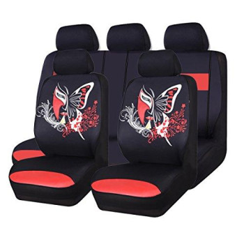 Car Pass 11Pcs Insparation Butterfly Universal Fit Car Seat Covers Set Package-Universal Fit For Vehicles,Cars ,Suvs,Vansairbag Compatiable(Black With Red)