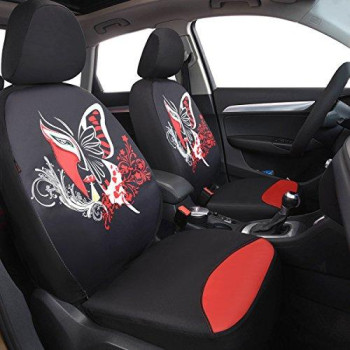 Car Pass 11Pcs Insparation Butterfly Universal Fit Car Seat Covers Set Package-Universal Fit For Vehicles,Cars ,Suvs,Vansairbag Compatiable(Black With Red)