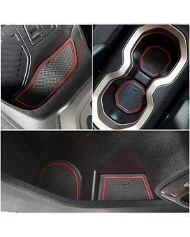 auovo Anti-dust Door Mats for Renegade Accessories 2015 2016 2017 Cup Holder Inserts Liners Center Console Mats 16PCS (Red Trim)