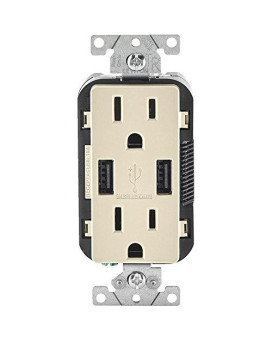 Leviton R08-T5632-0BT 15 Amp Light Almond USB & Receptacle Combination Outlet