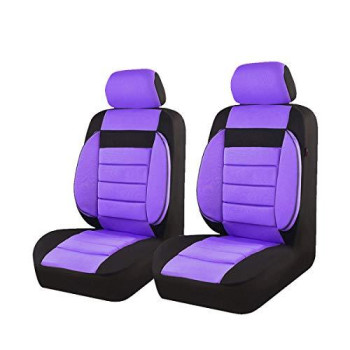 CAR PASS 6PCS Elegance Universal Two Front Car Seat Covers Set ,Foam Back Support,Airbag Compatible(Black and Purple)