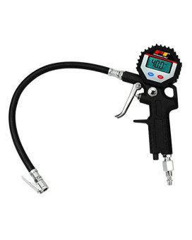 Performance Tool M525 Digital Tire Pressure Gauge, Straight Lock-On Air Chuck, LCD Backlit Screen, Digital Tire Inflator with hose