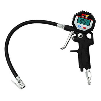 Performance Tool M525 Digital Tire Pressure Gauge, Straight Lock-On Air Chuck, LCD Backlit Screen, Digital Tire Inflator with hose