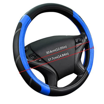 CAR PASS Line Rider Leather Universal Steering Wheel Cover fits for Truck,SUV,Cars (Black and Blue)