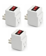 New! 3 Prong Grounded Single Port Power Adapter for Outlet with On/Off Switch to be Energy Saving with Indicator Light - 3 Pack