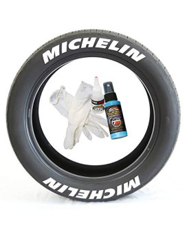 Tire Stickers Michelin Tire Lettering - Permanent Decals with Glue & 2oz Bottle Touch-Up Cleaner / 19-21 Inch Wheels / 1.25 Inches/White / 8 Pack