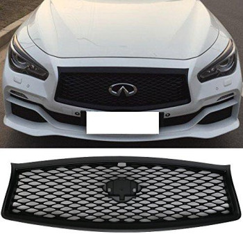 IKON MOTORSPORTS, Grille Compatible With 2014-2017 Infiniti Q50, Eau Rouge ER Style ABS Matte Black Front Bumper Grill Hood Mesh, 2016