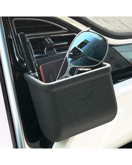 Car Air Vent Storage Bag Organizer Pocket Sunglass Holder Car Mount Phone Holder Coin Key Card Case Organizer with Hook- Black