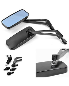Devilmotor Black Rectangle Motorcycle Bobber Mirrors for Cruiser Chopper with Smoke Blue 8mm-10mm (Black)