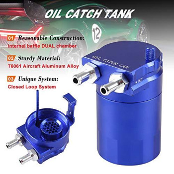 RULLINE Universal 350ml Oil Catch Can Tank 0046 Aluminum Polish Baffled Reservoir Blue