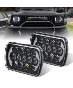 (Pair) 5x7 6x7 High Low Beam Led Headlights Compatible with Jeep Wrangler YJ Cherokee XJ H6054 H5054 H6054LL 69822 6052 6053 with Angel Eyes DRL (Black 105w Osram Chips)