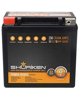 SHURIKEN 230 Crank AMPS 12AMP Hours AGM Battery, SK-BTX14-BS