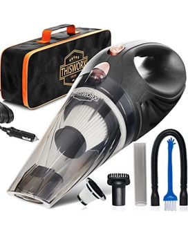 THISWORX Car Vacuum Cleaner - Portable, High Power, Handheld Vacuums w/ 3 Attachments, 16 Ft Cord & Bag - 12v, Auto Accessories Kit for Interior Detailing - Black