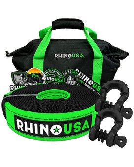 Rhino USA Heavy-Duty Recovery Gear Combos Off-Road Jeep Truck Vehicle Recovery, Best Offroad Towing Accessories - Guaranteed for Life (20 Strap + Shackles)