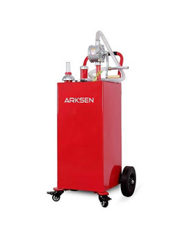 Arksen 35 Gallon Portable Gas Caddy Fuel Storage Tank Large Gasoline Diesel Can Hand Siphon Pump Rolling Flat-Free Solid Rubber Wheels Boat ATV Car Motorcycle