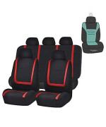 FH Group Unique Flat Cloth Full Set Car Seat Covers with Gift- Universal Fit for Cars Trucks and SUVs (Red)